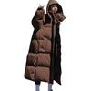 Winter Down Coat Zipper Hooded Solid Color Midi Length Cardigan Keep Warm