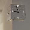 Non Ticking LED Corner Wall Clock Square Shape Metal Frame Double Sided Wall Clock Hollowed Out Inductive Luminous