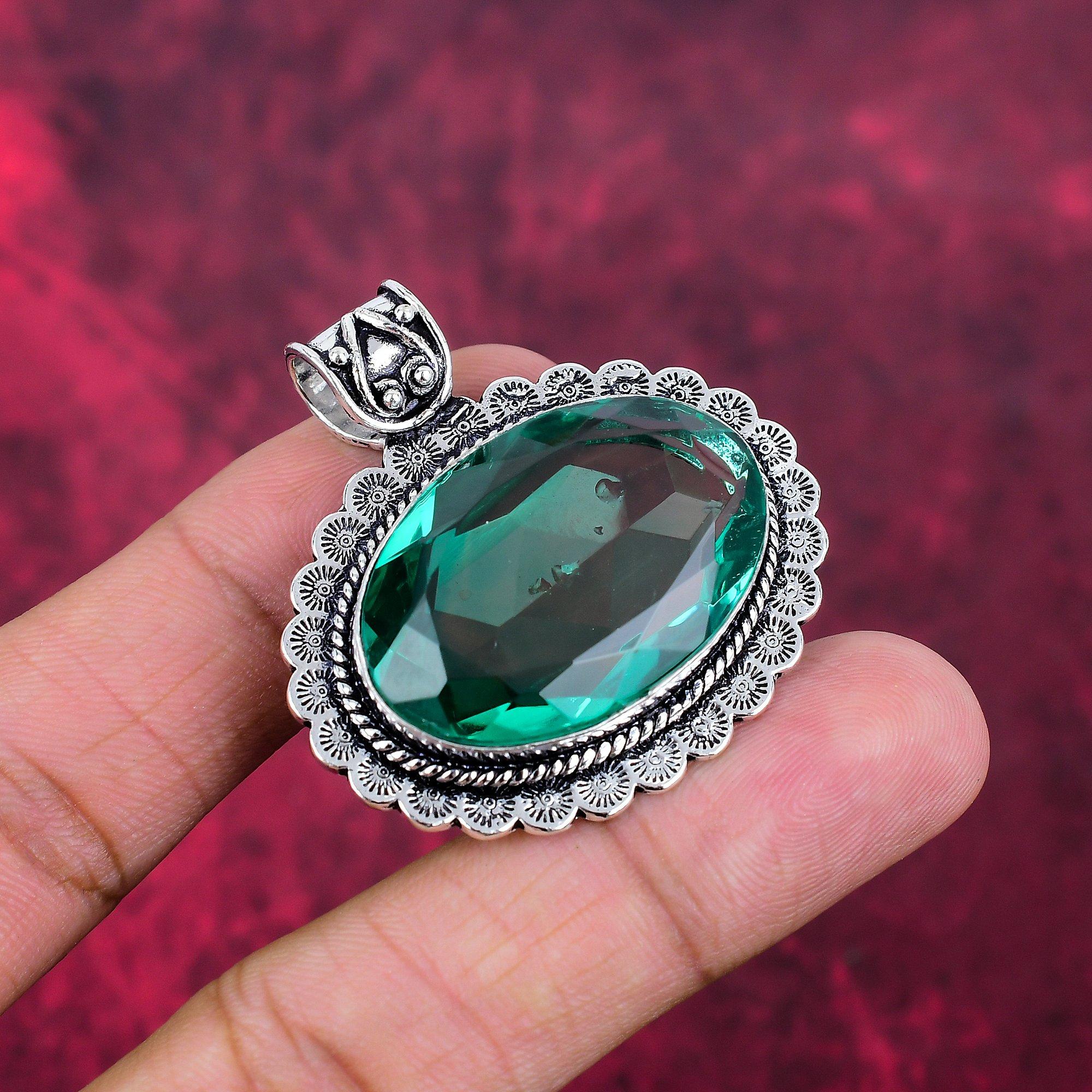 

Подвеска из драгоценного камня индиколита, подвеска из стерлингового серебра 925 пробы, антикварные ювелирные изделия ручной работы, подарок на День матери 1.77 Inches зелёный