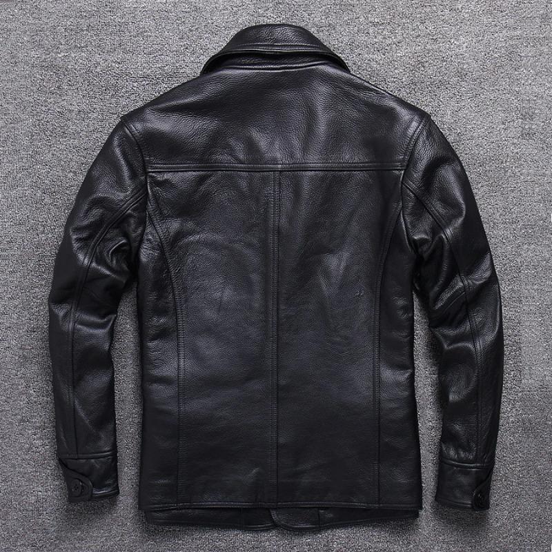 Chinesische Größe Echte Kuhhornschnallen Echte Rindslederjacke Herren Echtledermantel Klassische schwarze Jacke Lässige Lederbekleidung Herbst