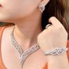CMM 4 Piece Multicolor Cubic Zircon Big Leaf Shape Statement Luxury Bridal Jewelry Sets Engagement Wedding Collection