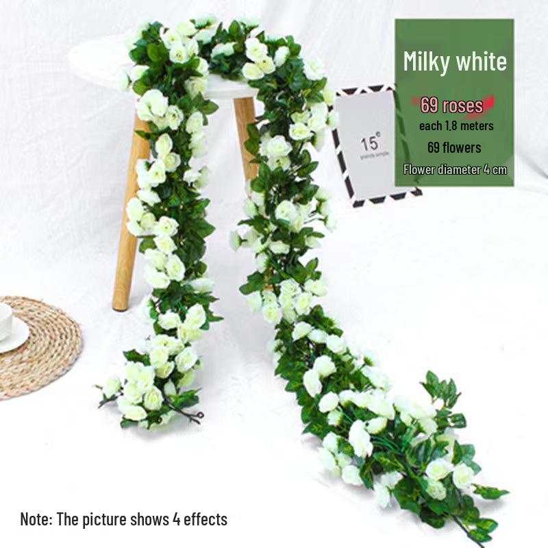 Rattan Plastic Rose Vine Artificial Flowers for Wedding Décor, Ceiling or Wall Hanging, and Air Conditioning Pipe Cover