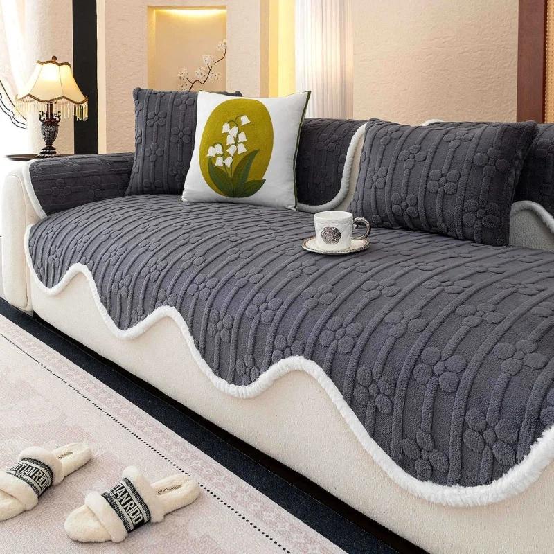 1Count Asymmetric Edge Couch Fitted Covers Cozy Plush Fabric Chilly Season L Couch Fitted Covers Cat Dog Pet Claw Proof Seat Fitted Cover