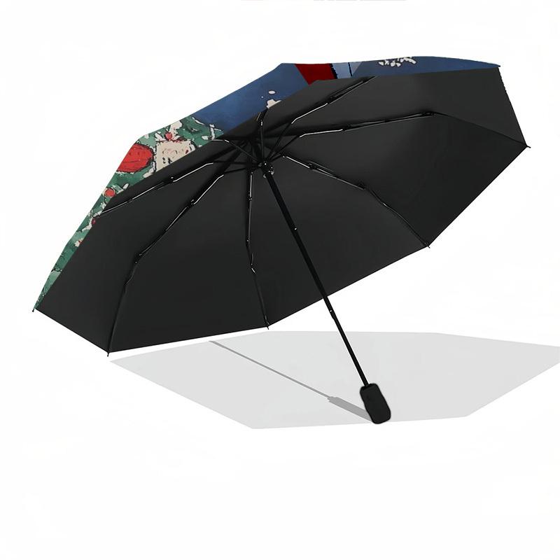 1pc Christmas Cat Automatic Folding Umbrella, Festive Gift for Fans, Travelers & Daily Use, Portable 3-Fold Design with Iron Frame.X049