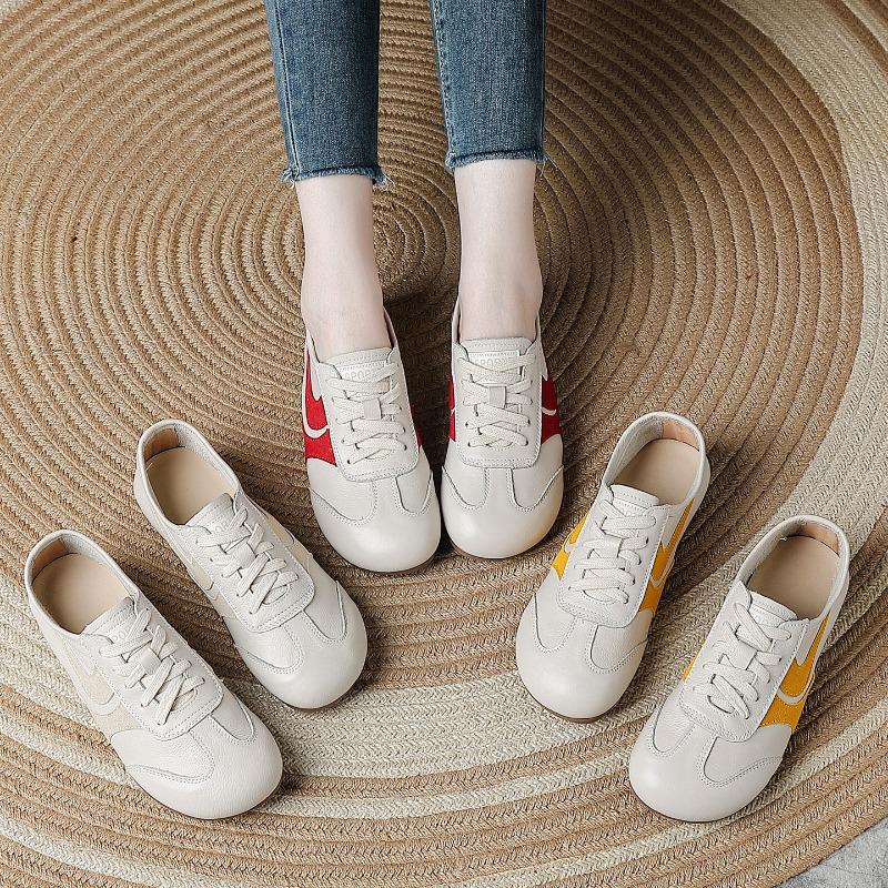 The First Layer of Cowhide Spring New Sports and Leisure Middle-aged Mother Shoes Flat Leather White Shoes Are Comfortable