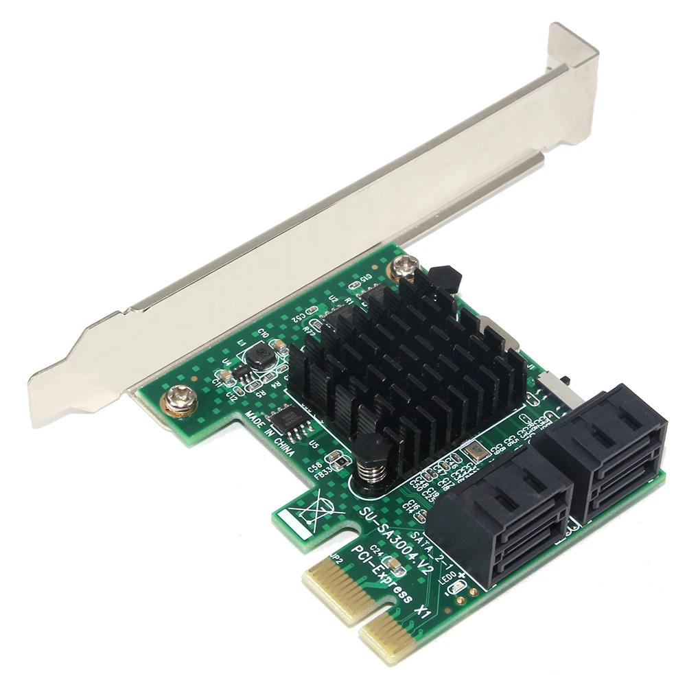 

6Gbps PCIE to 4 Ports SATA 3.0 III Expansion Adapter PCI-e PCI Express x1 Controller Board Expansion Card Support X1/X4/X8/X16 срібний