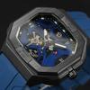 Mens Skeleton Automatic Self Wind Mechanical Movement Watches Waterproof Luminous Square Dial Silicone Strap Wrist Watch