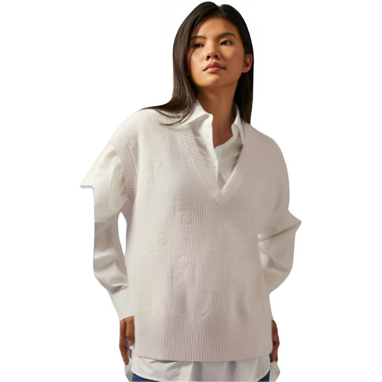 Calvin Klein Casual Minimalist Letter Jacquard V-Neck Knit Vest Women Vest Milk-White J224560