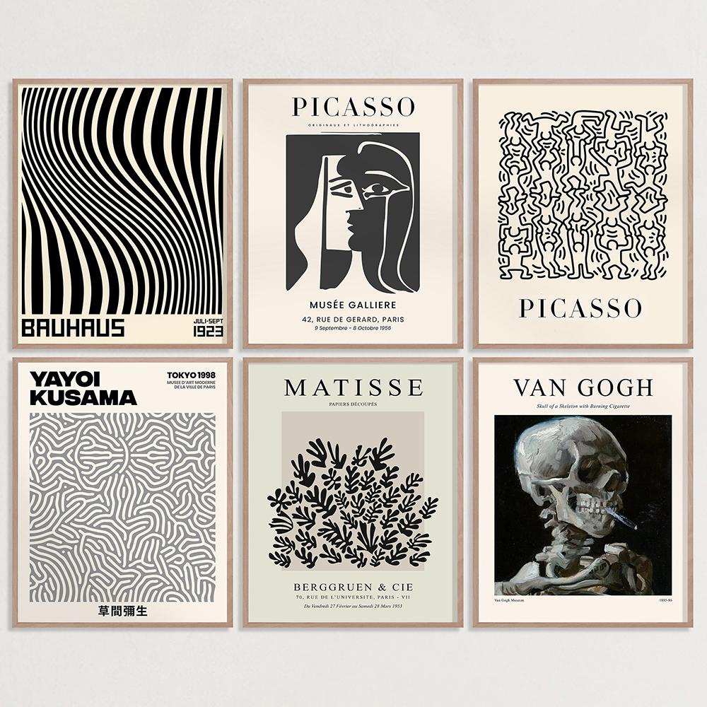 Gallery Wall Exhibition Prints Museum Poster Black White Yayoi Kusama Matisse Bauhaus Canvas Painting Retro Abstract Pictures