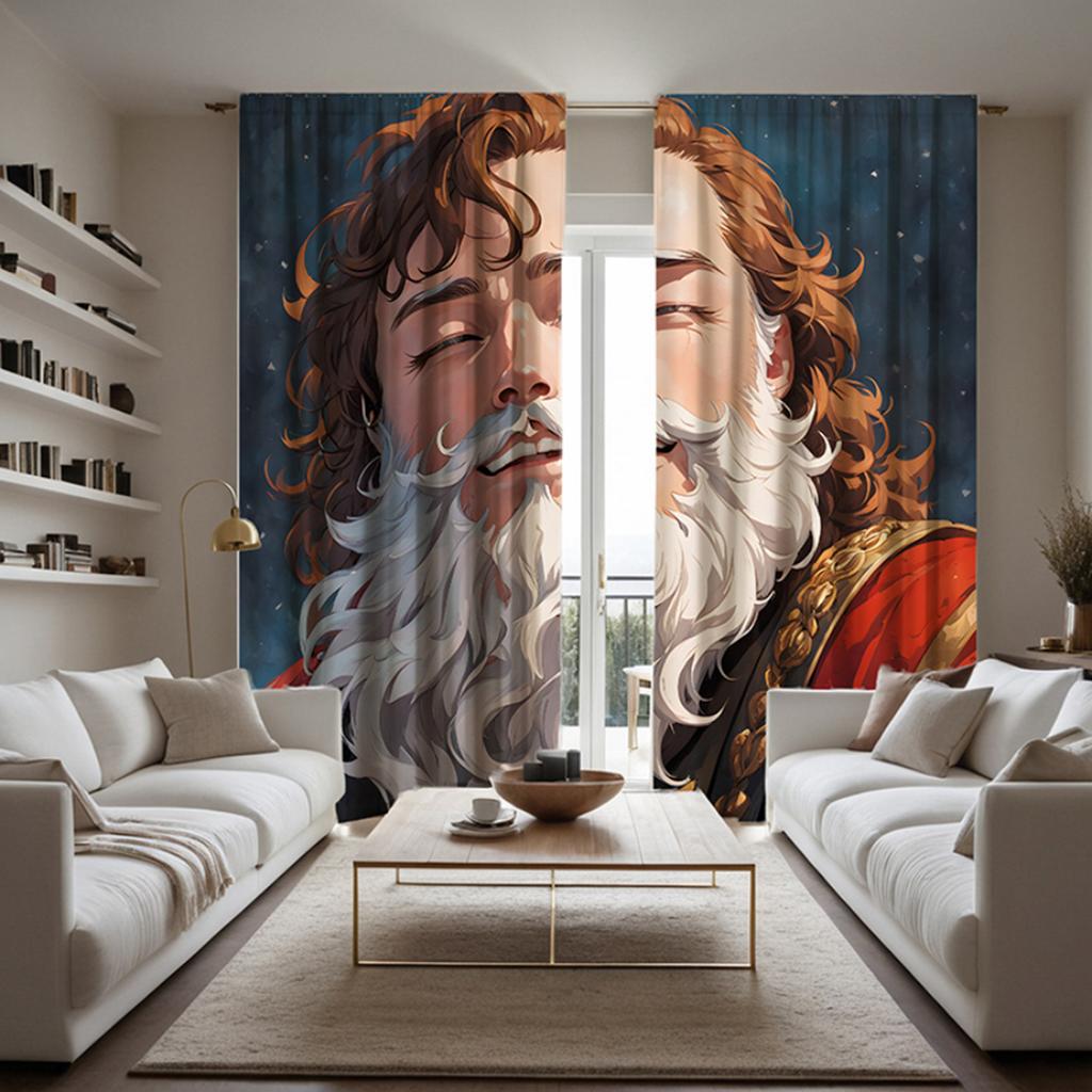 Piece Set Hd White Beard Blond Man Decorative Curtain Blue Tie Digital Printed Home Decoration Style Decorated Living Polyester