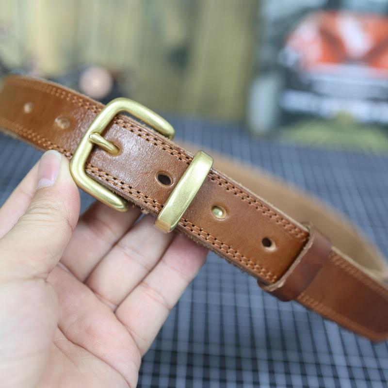 Women'S Soft First Layer Cowhide Copper Buckle Jeans Belt Leather Belt Retro Simple Fashion Brown 2024