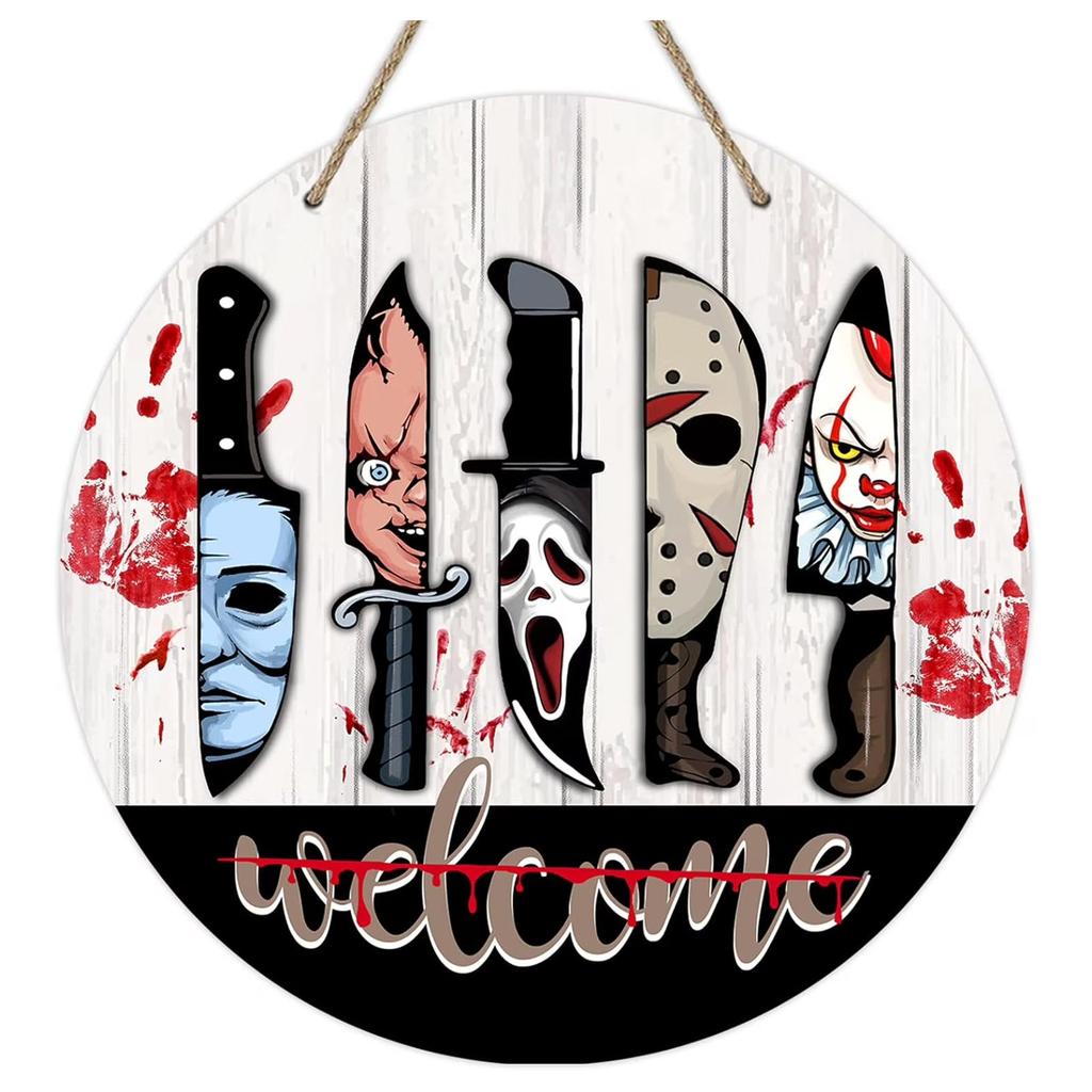 Halloween Decoration Hanging Painting Door Number Round Wooden Sign Pendant