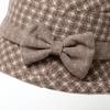 Middle aged and Elderly Women's Autumn and Winter Fashion Plaid Retro Woolen Fisherman Hat Mother's Knitted Warm Cotton Hat