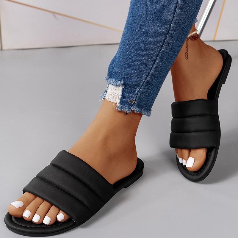 New European and American Foreign Trade Bag Sponge Broadband One-word Slippers Women Wear Large Size Flat Heel Light Beach Cool Slippers