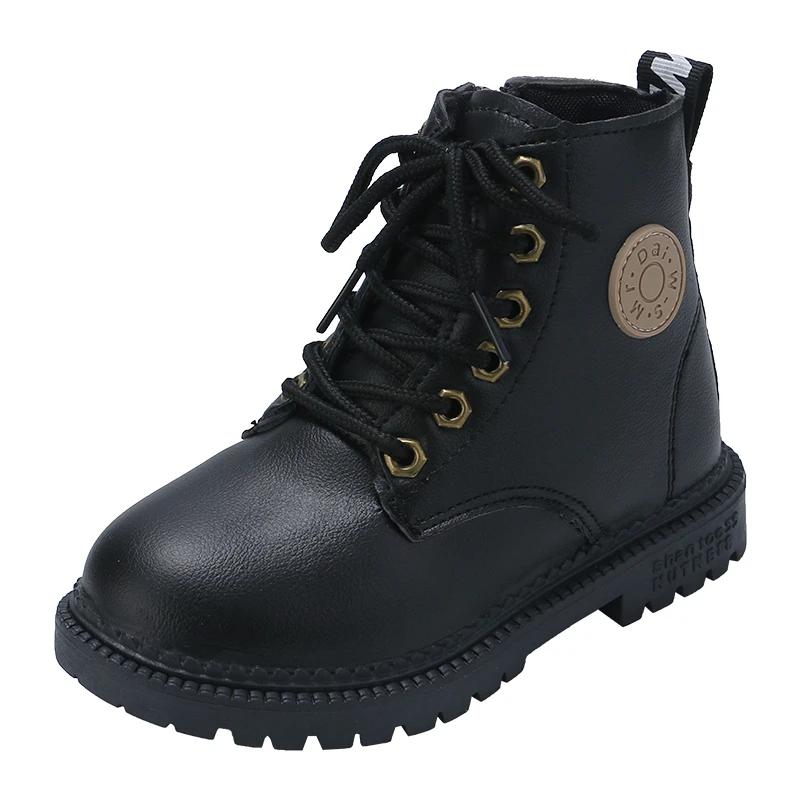 Children Fashion Boots for Boys Girls Autumn Winter Warm Cotton Kids Tide Boots Motorcycle Rubber Boots Zipper Ankle High Soft