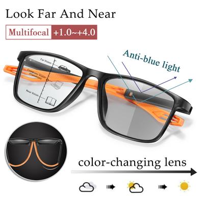 Men Women Reading Glasses Photochromic Classic Square Far Sight Presbyopic Glasses Anti Blue Light Blocking Ultralight Eyewear