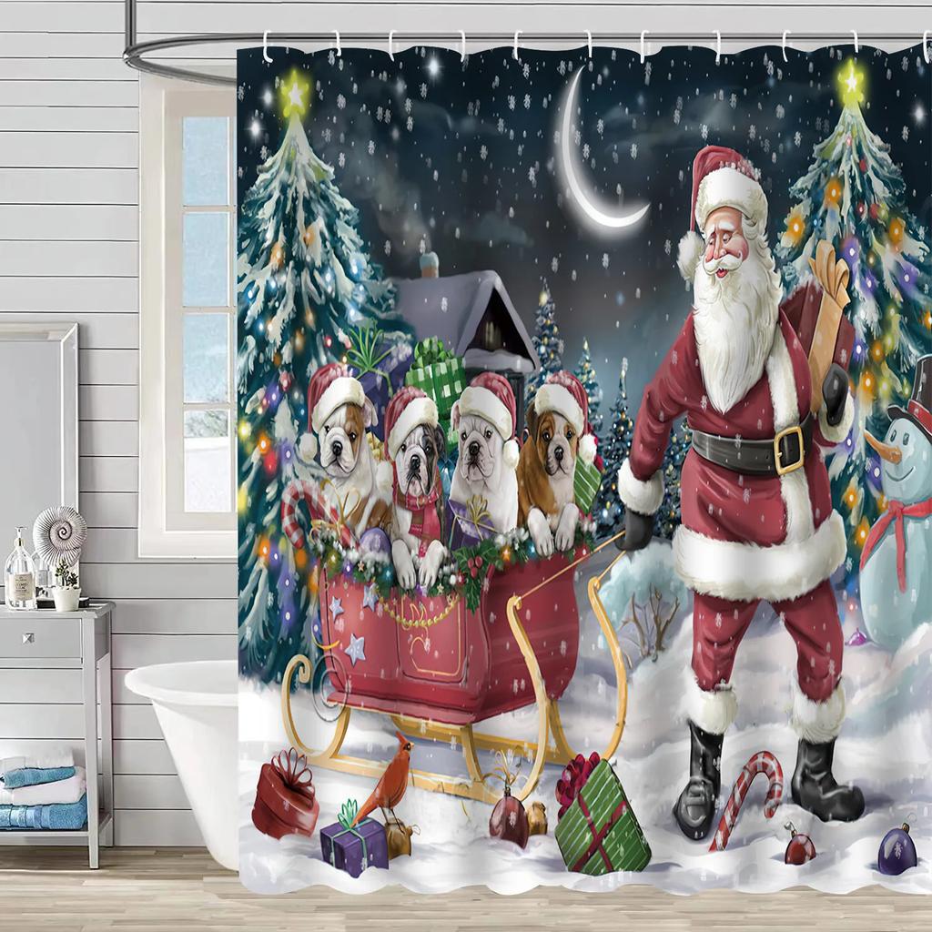 Merry Christmas /Santa Claus/Shower Curtains Holiday Farmhouse Home Fabric Bath Curtain Bathroom Decor/cow Print Blanket