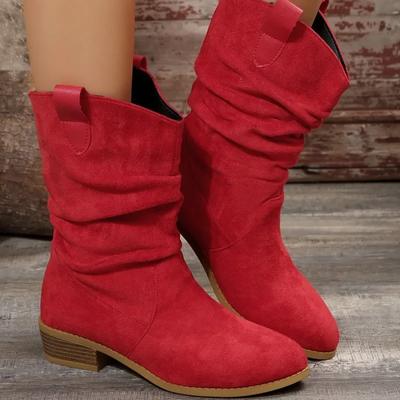 Fashion Slip On Pointed Toe Women's Boots Spring Autumn Solid Female Shoes On Sale 2024 New High Tube Chunky Heels Plus Size Boots