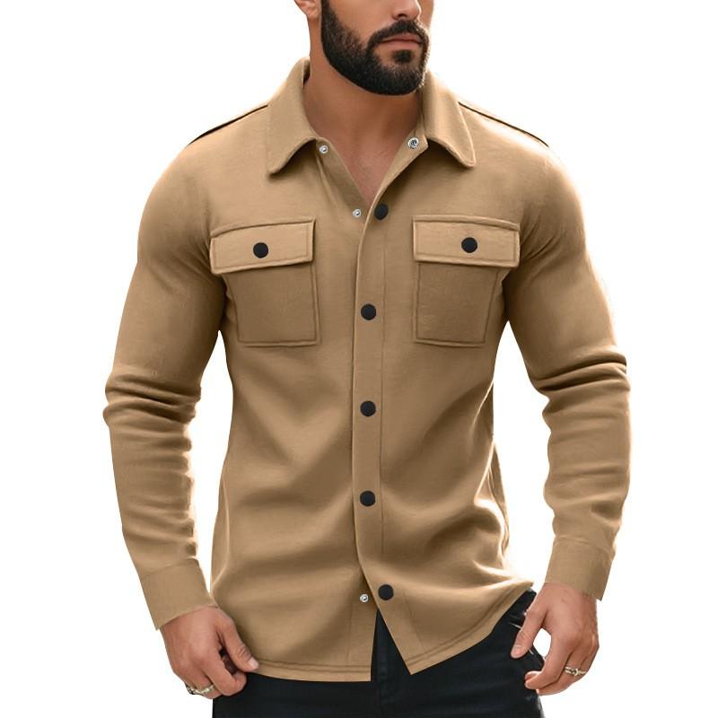 Mens Fleece Jacket Casual Solid Color Collared Single-Breasted Windproof Workwear Young Adults