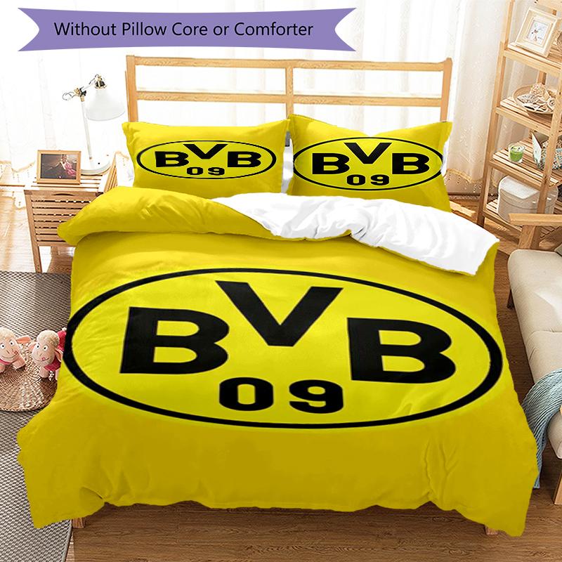 3pcs Borussia Dortmund Bedding Set Duvet Cover Closure Includes 1 Duvet Cover & 2 Pillowcases, Soft and Comfortable for All Seasons.