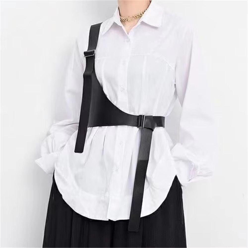 Punk One-shoulder Strap Belt PU Leather Body Suspender Cool Women Waist Harness  Coat Matching