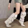 Fashion High Heel Long Boots for Women Botte Winter Boots Shoes Botas Mujer Thin Heeled Pointed Denim Metal Button Shoe Zapatos De Mujer