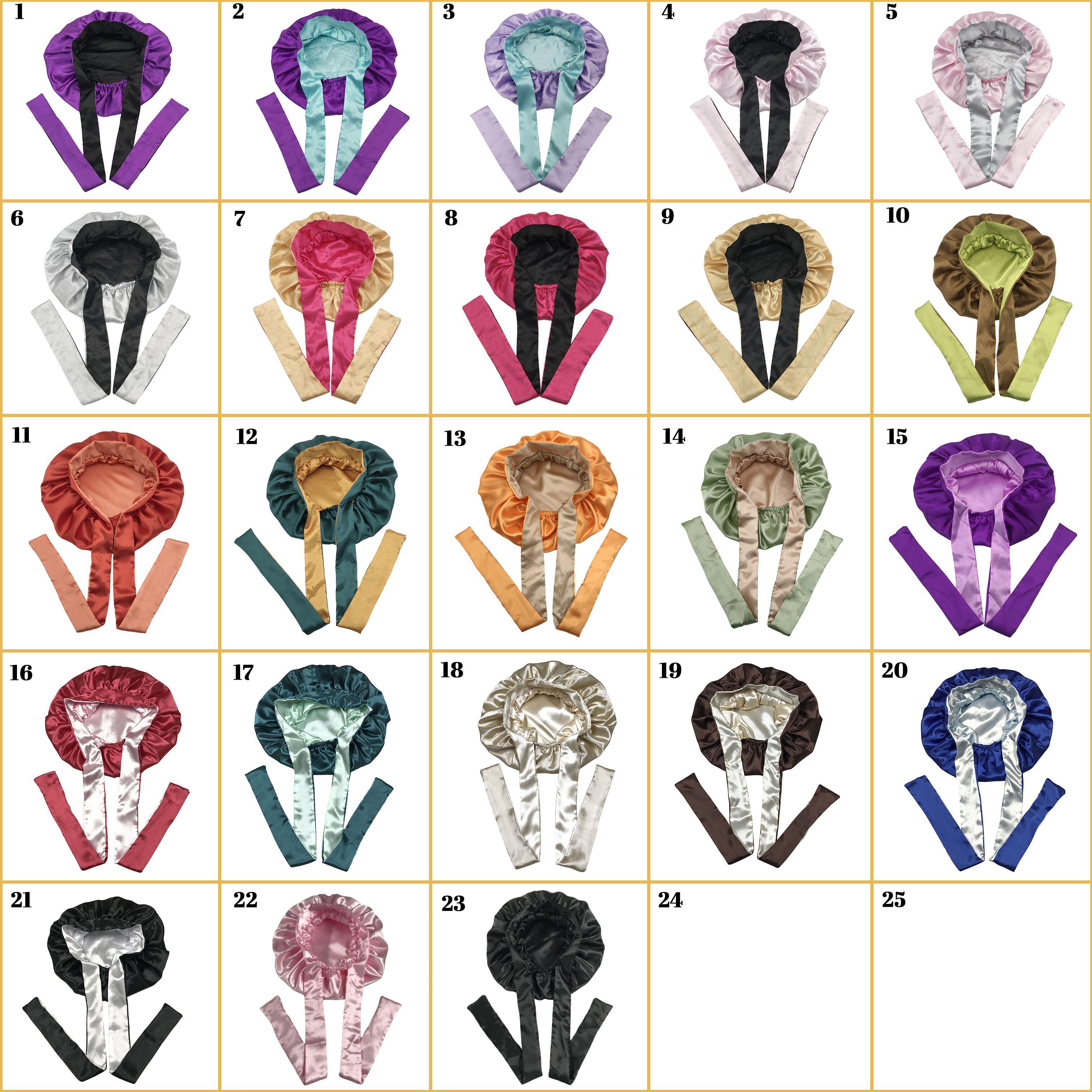 Custom Logo Reversible Soft Satin Hair Bonnet Silk Sleeping Cap Double Sided Bonnet with Long Tie Wrap
