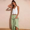 Women's Ruffled Spring Casual Long Skirt Plain Color Skirt Retro Pleated Skirt