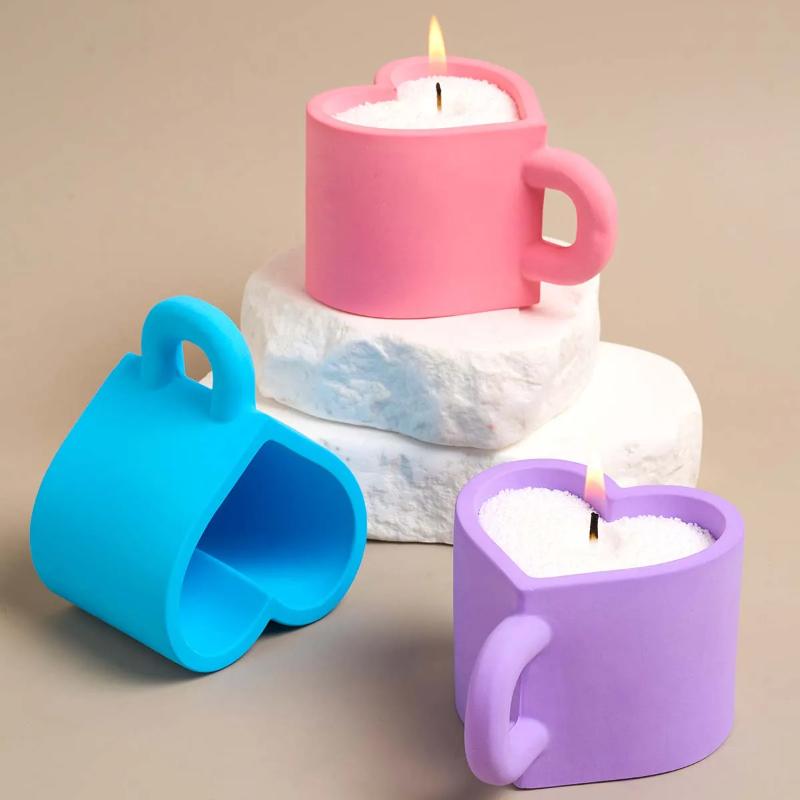 DIY Love Heart Mug Silicone Mold Valentine's Day Gifts Handle Teacup Gypsum Resin Candle Jar Casting Molds Handmade Home Decor