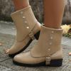 Women's Wide Width Medieval Style Boots, Slip-On Chunky Heel Mid-Calf Boots, Vintage Literary Fashion Booties for Women
