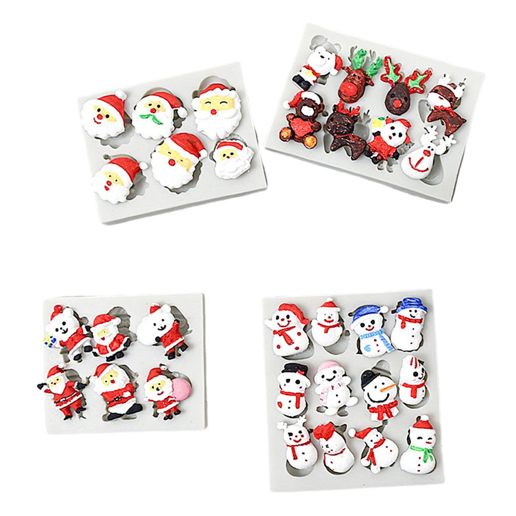 4pcs Santa Elk Snowmans Silicone Mold Fondant Cake Mold DIY Christmas Baking Tool for Making Chocolate Candy Candle
