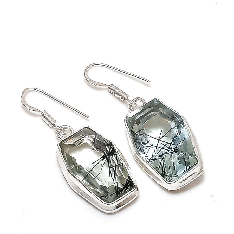 

Драгоценный камень Черный Рутил Серебро 925 пробы Ювелирное изделие Серьга 1,69