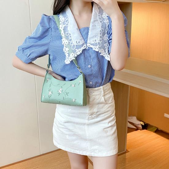 

Floral Embroidered Underarm Bag Faux Leather Shoulder Bag Ladies Handbag Shoulder Purse for Party Street Work білий