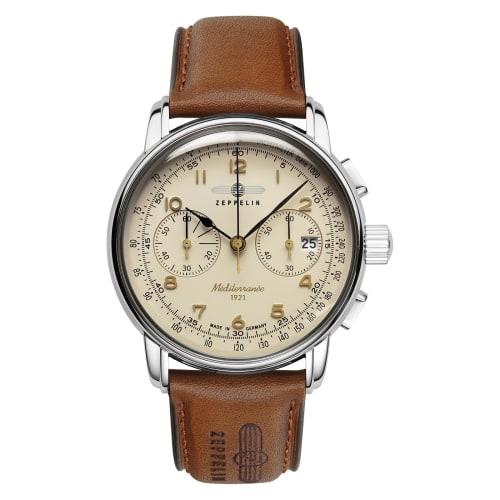 

ZEPPELIN Men s Mediterranee Watch 9670-5, Quartz Movement, 5 ATM Water Resistance, Mineral Glass, Ivory Dial, Stainless Steel