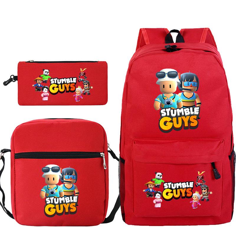 New Stumble Guys Game Merchandise Printed Student Backpack Three-piece Set Boys and Girls School Bag Set