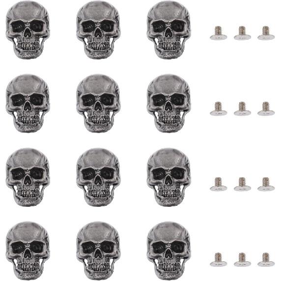 CHGCRAFT 12 Sets Skull Screw Back Punk Skull Head Alloy Rivets Screw Brass Screw Back for Leather Crafting Skull for Bag Hat Shoe Jacket Belt