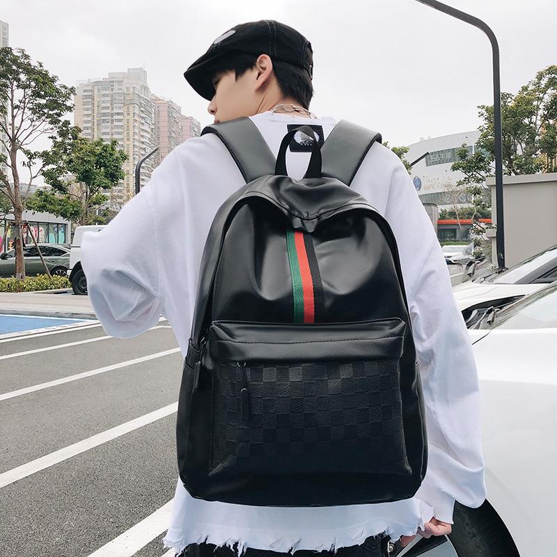 Schultasche1011 neue Mode klassisches Karomuster koreanische Version Rucksack mit großer Kapazität personalisiert trendig Herren Leder Outdoor Reise Rucksack
