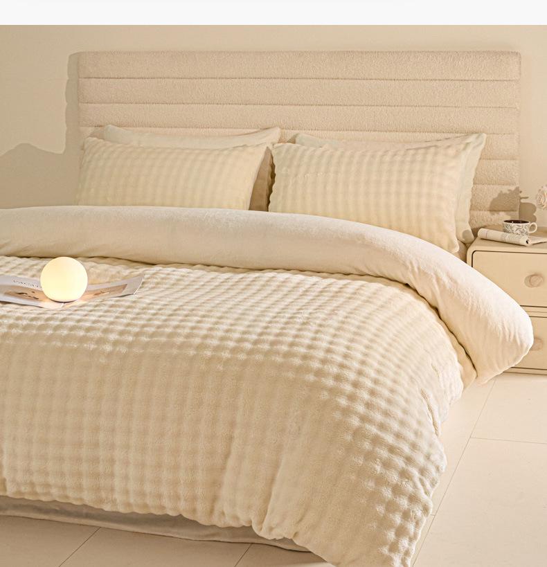 2025 New Winter Faux Rabbit Fur & Milk Velvet Flannel Bedding Set: Thickened, Warm, 4-Piece, Includes Fitted Sheet