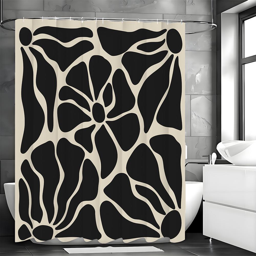 Black Floral Abstract Art Modern Shower Curtain, Bathroom Decorative Shower Curtain, Waterproof Shower Curtain with Hooks