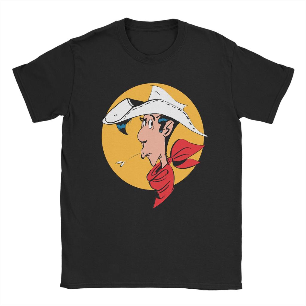 T-shirt Lucky Luke da Uomo Cotone Magliette Vintage Girocollo Fumetti Manica Corta Abbigliamento Taglie Forti