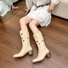 Western Cowboy Boots Women's Autumn New Hollow Thick Heel Retro Wind Matte Embroidered Medium Tube Breathable Boots