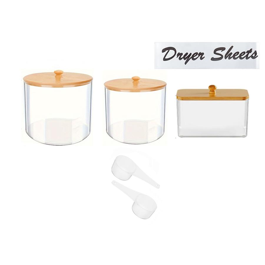 Laundry Powder Container Storage Box Dryer Sheet Holder, Large Plastic Laundry Room Organization and Storage Jars with Lids