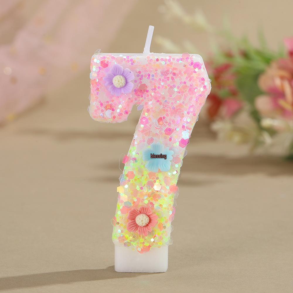 Cross-Border Creative Tri-Color Flower Number Candles for DIY Birthday Cakes and Party Decorations