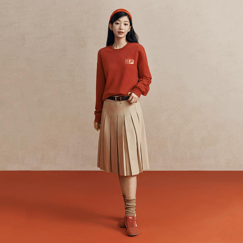 Fila Original Peony Pullover Simple Fashion Classic Retro Casual Versatile Comfortable Loose Round Neck Sweatshirt Unisex Sweatshirt Red F51U619203FRD