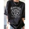 Gothic Grunge Washed Black Tees Featuring Winged Rose Skeleton and Cross Prints for Dark Aesthetic T Shirts