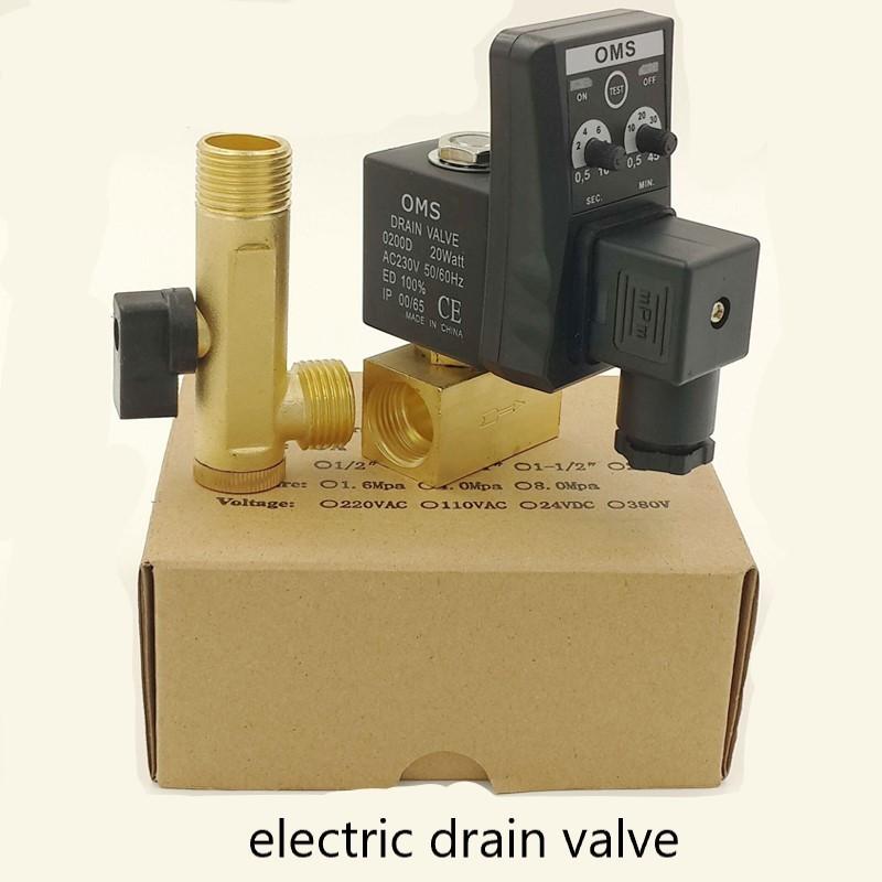 Compressore d'aria elettrico automatico con timer, trappola per l'acqua, scarico condensa, valvola da 1/2", AC 220V, essiccatore ad aria compressa, serbatoio dell'aria, pneumatico DN15
