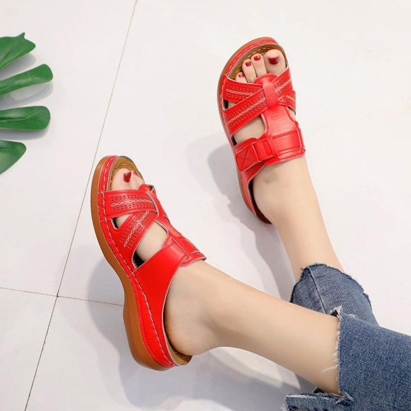 Outer Women's Shoes Sandals Fashionable European and American Retro Solid Color Platform Slippers Women's Sandals