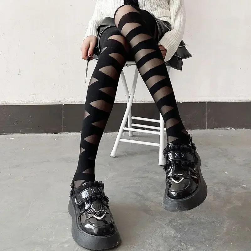 Goth Lolita Cosplay Bandage Design Soft Velvet Tights Women Sexy Cross Strap Bottom Stockings Costumes Punk JK Cute Girl Hosiery