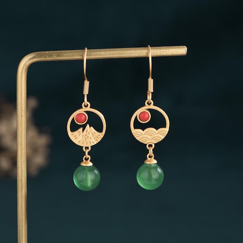2022 Trendy Agate & Jade 925 Silver Dangle Stud Earrings