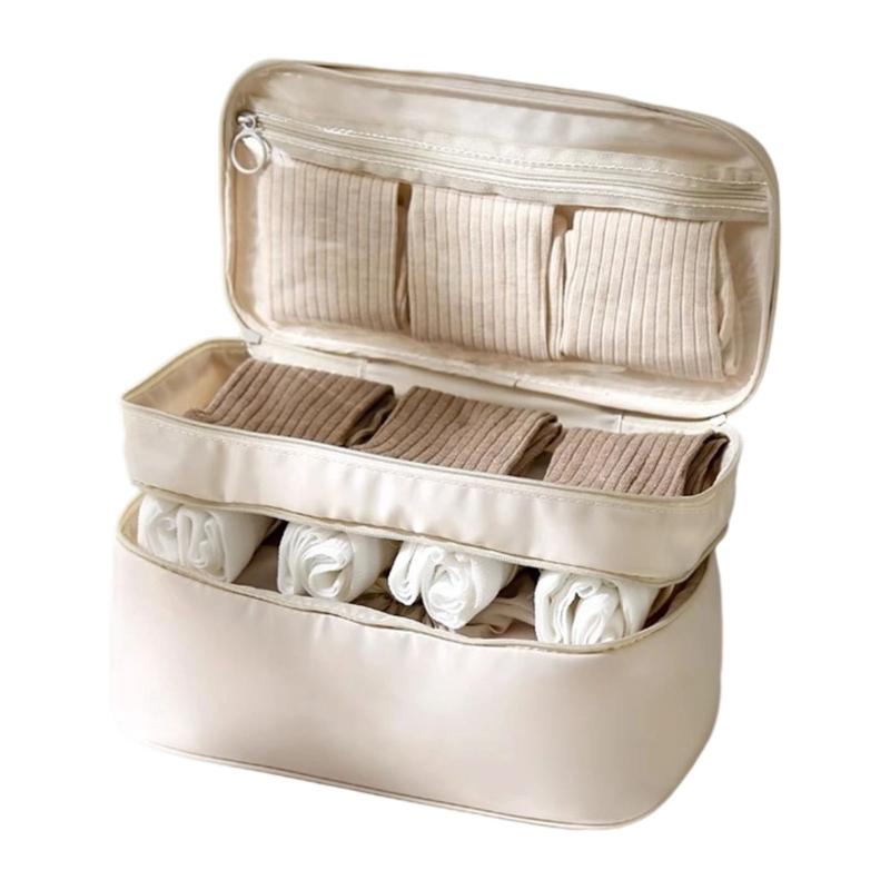 Sac de Rangement Portatif Beige pour Lingerie avec Compartiment Privé à Fermeture Éclair pour Soutiens-gorge, Chaussettes et Lingerie Délicate